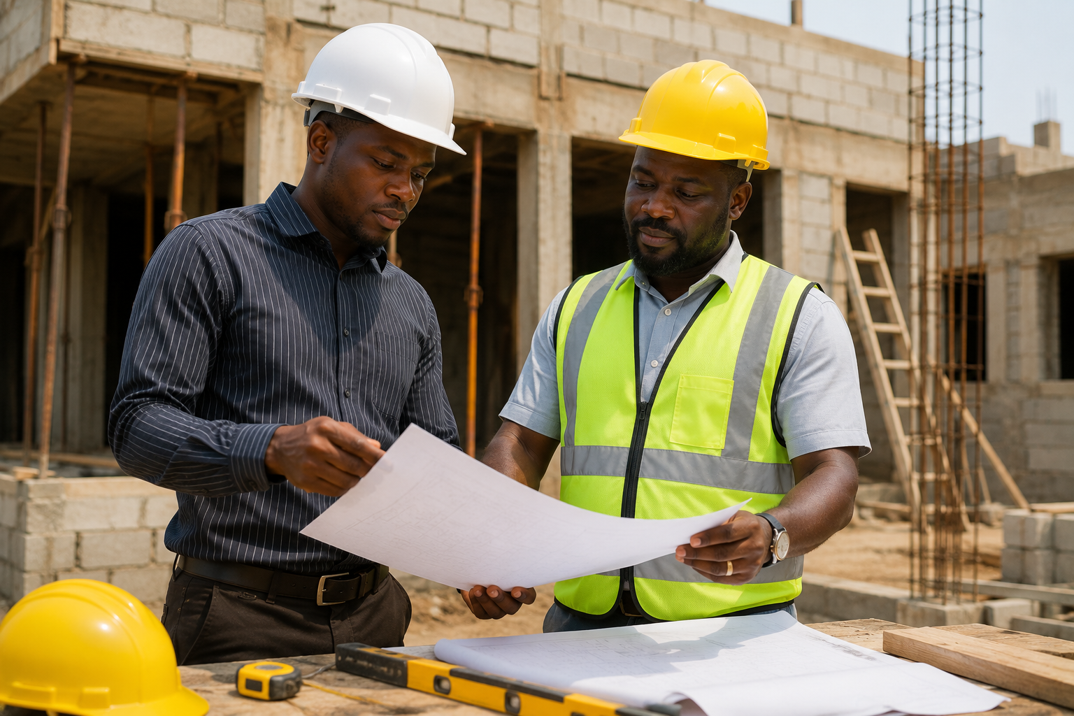 Réunion sur site de construction
